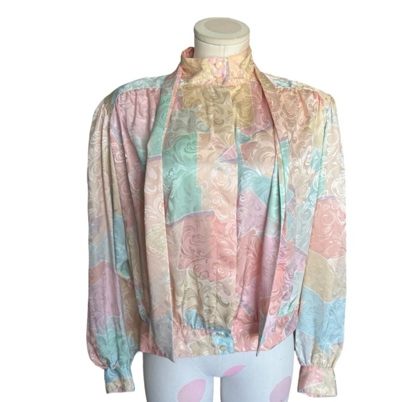 Vintage 90's Anne Klein  Floral Bomber Blouse - Large/14 - Picture 2 of 5